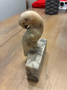Marble-Effect Bird Sculpture - Cream and Gray Decorative Accent